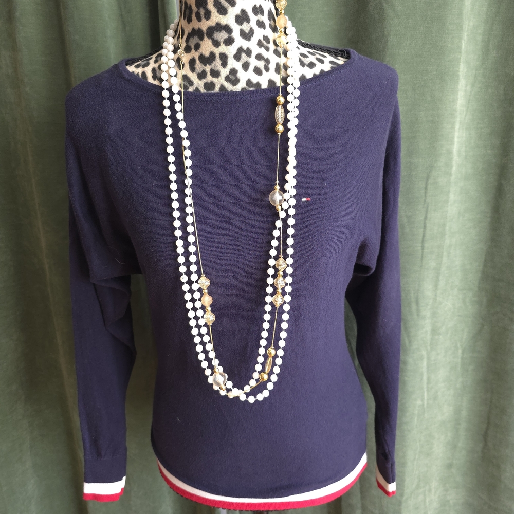 Tommy Hilfiger Dark Blue Sweatshirt with Red and White Trim